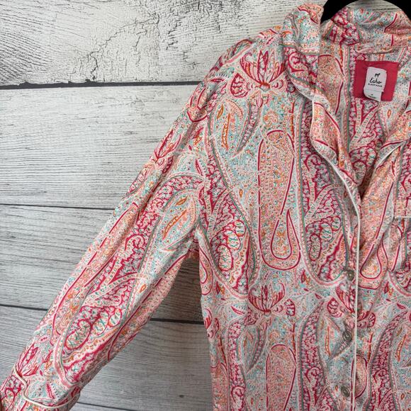 Echo Sleepwear Women's Pink Blue Paisley Button Up Sleep Dress Size Medium - Picture 2 of 9